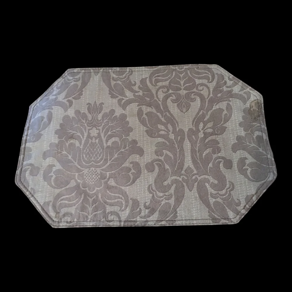 VTG MCM 2-Green & 1-Brown Tone On Tone Damask & Grapevine Print Vinyl Placemats